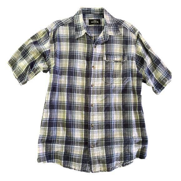 Redhead Vintage Blue Plaid Seersucker Button Front Short Sleeve Shirt Medium - Picture 2 of 9